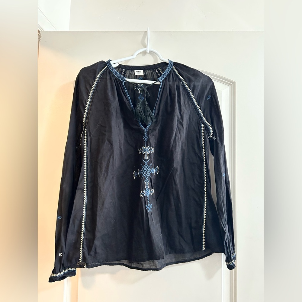 Aritzia Sunday Best Annalise Boho Blouse embroidered bohemian‎ top size xs